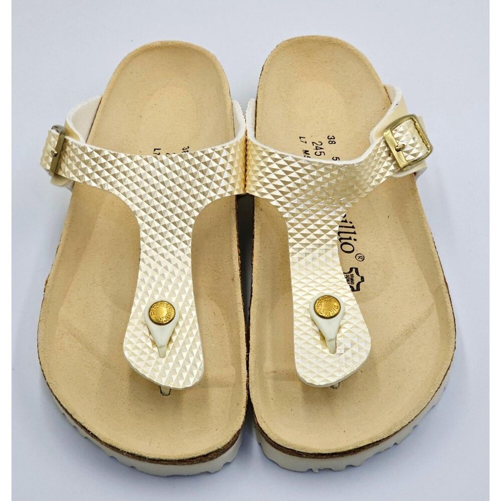 Papillio By Birkenstock Women's Gold Textured Thong Style Sandals Sz 7 (38) 2708 - Picture 9 of 16
